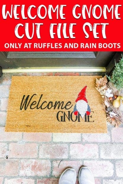 diy doormat cut file with a gnome with text which reads welcome gnome cut file set