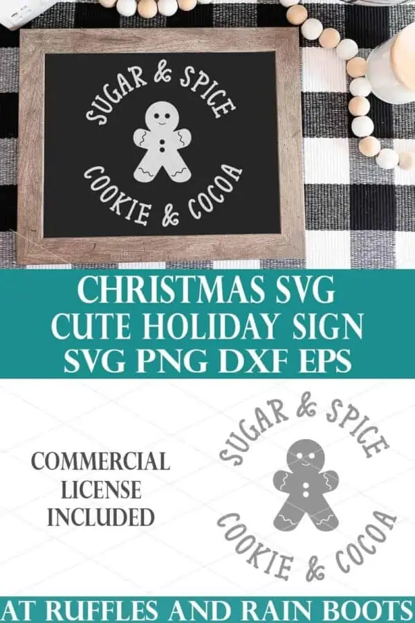 photo collage of sugar n spice Christmas SVG with text which reads christmas svg cute holiday sign svg png dxf eps commercial license included