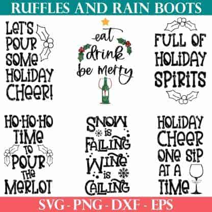 six cut file set of Christmas wine bag SVG bundle from ruffles and rain boots
