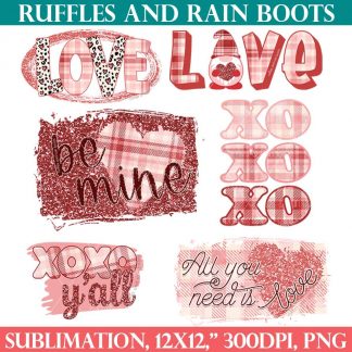 square image of six plaid glitter pink red and leopard valentines day sublimation designs