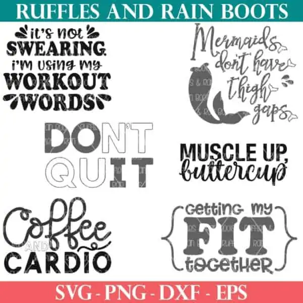 6 workout svg designs and cut file sets from ruffles and rain boots svg for cricut and silhouette