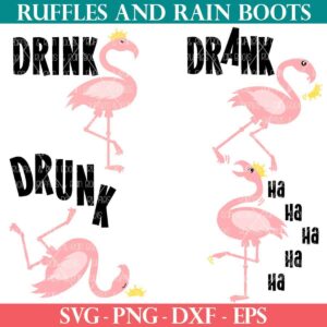 Four drink drank drunk flamingo SVG design bundle from Ruffles and Rain Boots SVG.