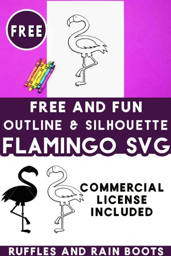 Stacked vertical of flamingo coloring page made with free flamingo outline and silhouette SVG bundle from Ruffles and Rain Boots.