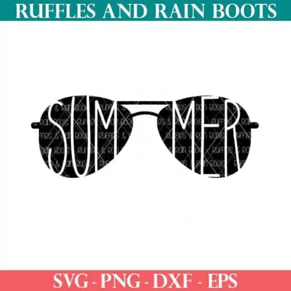 Square image of black sunglasses SVG with Summer cut from the lenses from Ruffles and Rain Boots svg.