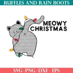 Meowy Christmas SVG with cat in lights from Ruffles and Rain Boots SVG.