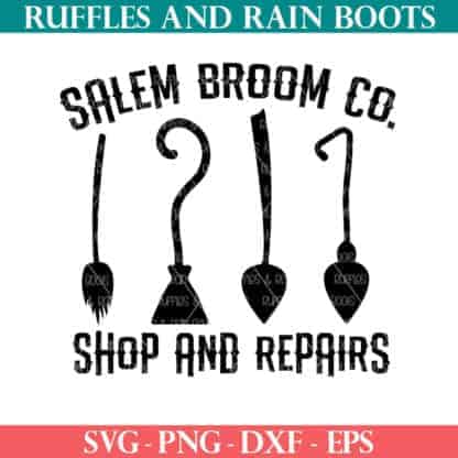 Salem Broom Co SVG for Halloween from Ruffles and Rain Boots SVG.