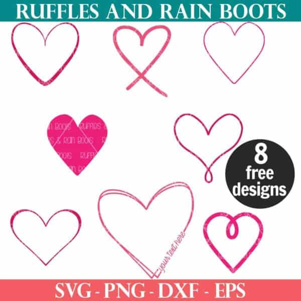 Free doodle heart SVG designs from Ruffles and Rain Boots SVG.