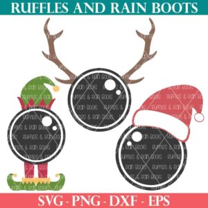 Three Santa cam SVG designs for Christmas ornaments and signs from Ruffles and Rain Boots Free SVG.