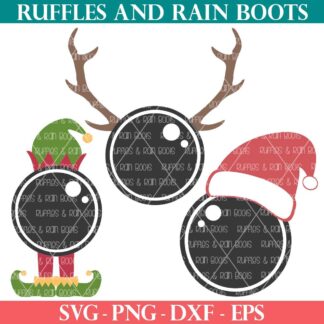 Three Santa cam SVG designs for Christmas ornaments and signs from Ruffles and Rain Boots Free SVG.