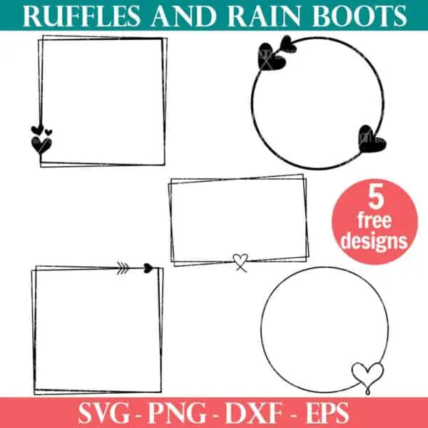Free five design heart frame SVG bundle from Ruffles and Rain Boots free SVG.