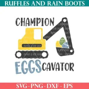 Champion Eggscavator Easter SVG free from ruffles and rain boots free SVG.
