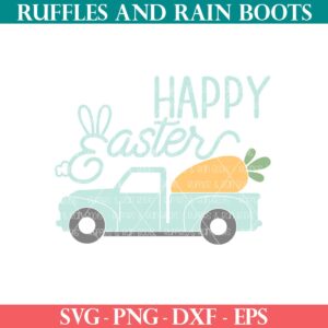 Happy Easter cut file with old truck SVG and carrot from Ruffles and Rain Boots free SVG.