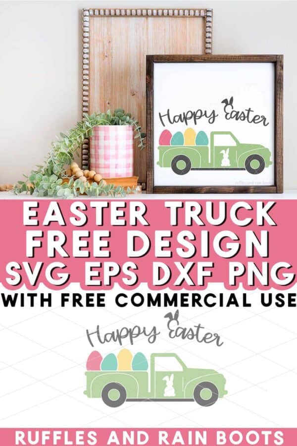 Stack of decor and candle with text which reads Easter Truck SVG free design.
