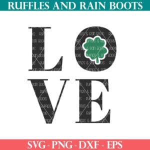 Free LOVE SVG with shamrock from Ruffles and Rain Boots free SVG.