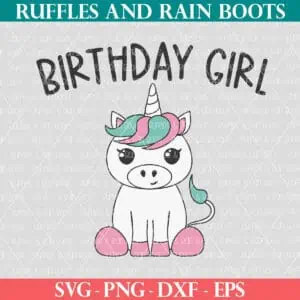 Kawaii Unicorn SVG for birthday from Ruffles and Rain Boots SVG.