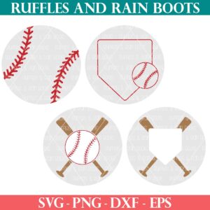Baseball keychain SVG round designs from Ruffles and Rain Boots SVG.
