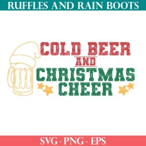Cold Beer and Christmas Cheer SVG with Beer Stein with a Santa hat from Ruffles and Rain Boots SVG.