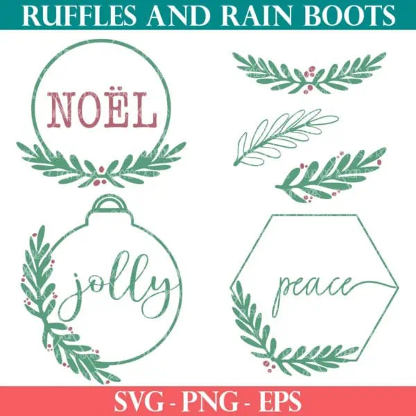 Four design Christmas laurel SVG bundle for holiday greenery for Cricut and Silhouette from Ruffles and Rain Boots.
