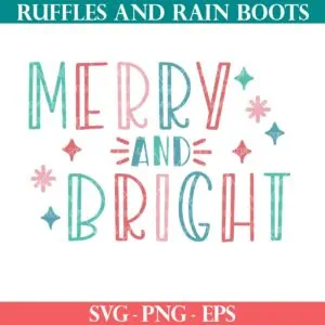 Free modern merry and bright SVG with open lettering, stars, and accents from Ruffles sand Rain Boots SVG.