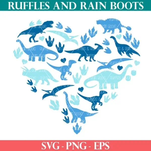 Heart SVG of dinosaurs and dino footprint SVG from Ruffles and Rain Boots SVG.