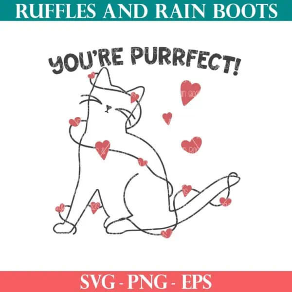 Cute Valentine cat outline SVG from Ruffles and Rain Boots SVG.
