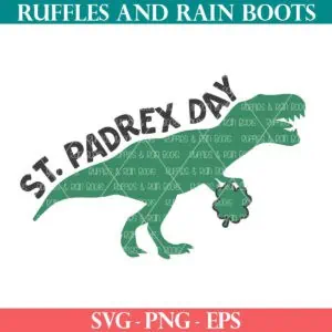 St Padrex Day SVG dinosaur for kids from Ruffles and Rain Boots SVG.