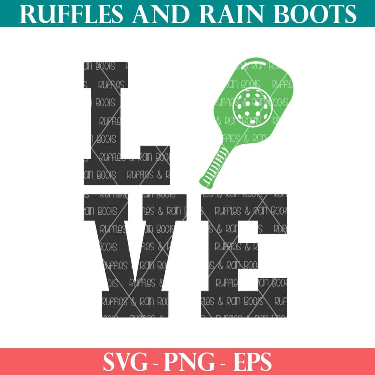 LOVE pickleball SVG set with paddle and dink ball SVG from Ruffles and Rain Boots.