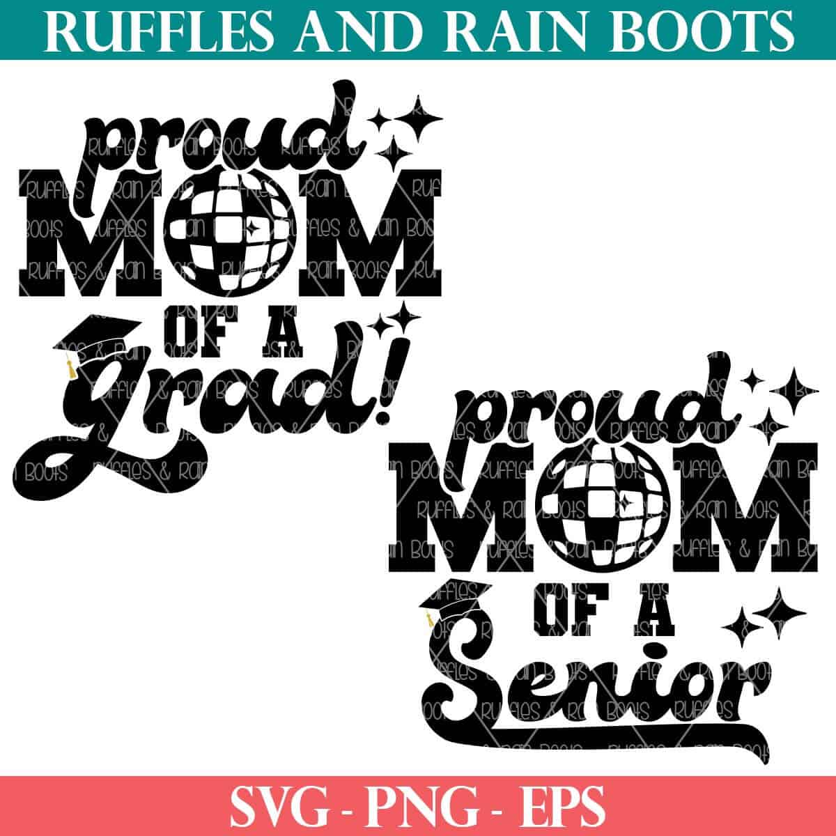 Proud mom disco ball SVG senior grad from Ruffles and Rain Boots SVG.