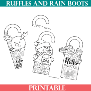 Winter themed door hangers on a snowflake background