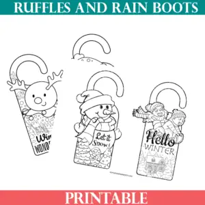 Winter themed door hangers on a snowflake background