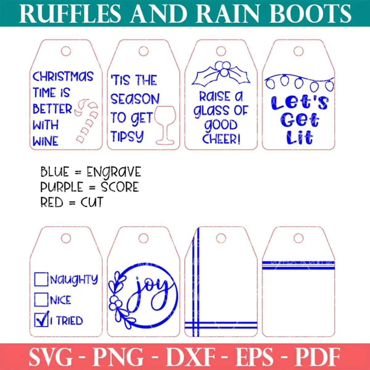 Christmas wine tag SVG bundle from Ruffles and Rain Boots SVG.
