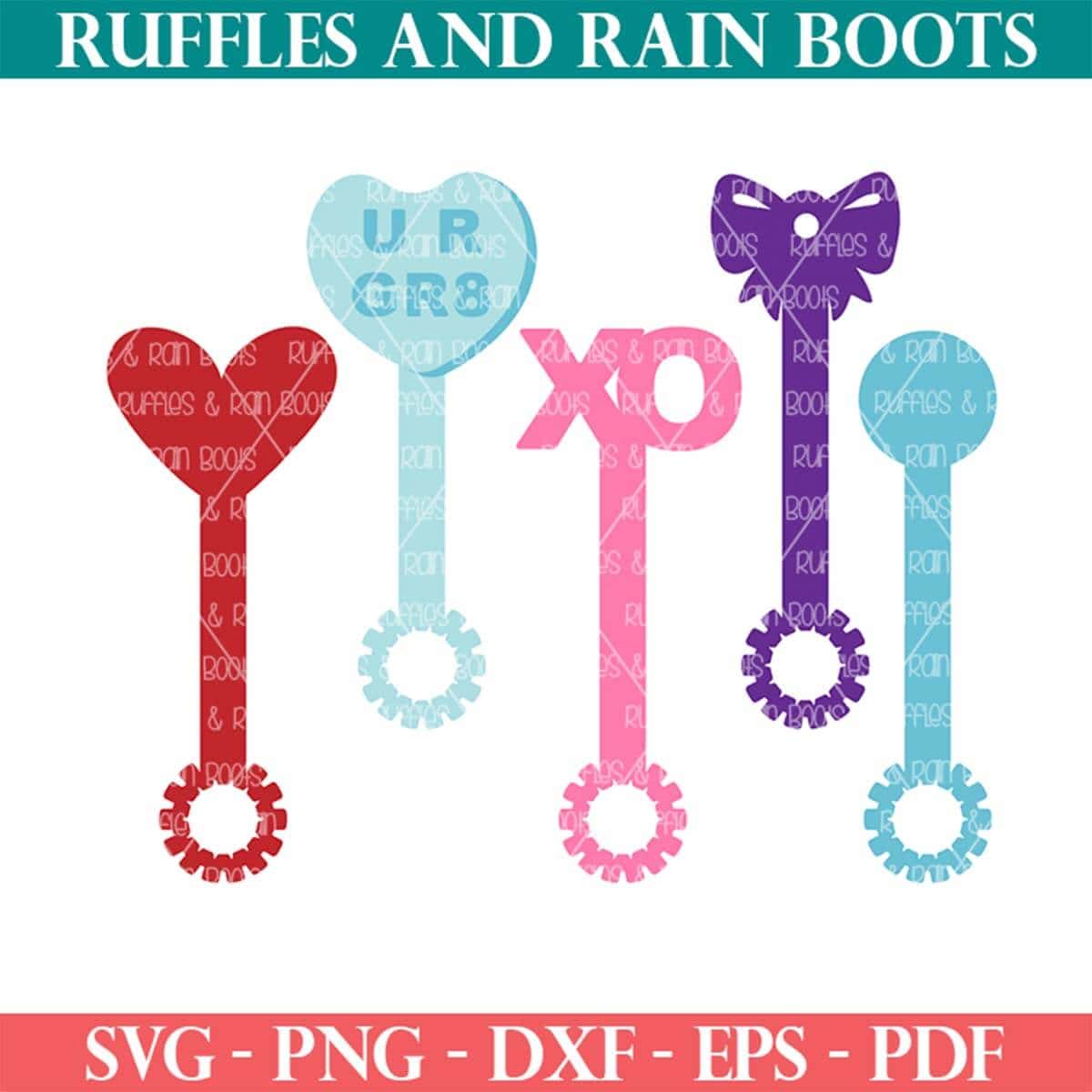 Five design bundle of Valentine bubble wands SVG EPS PNG PDF and EPS files with commercial use.