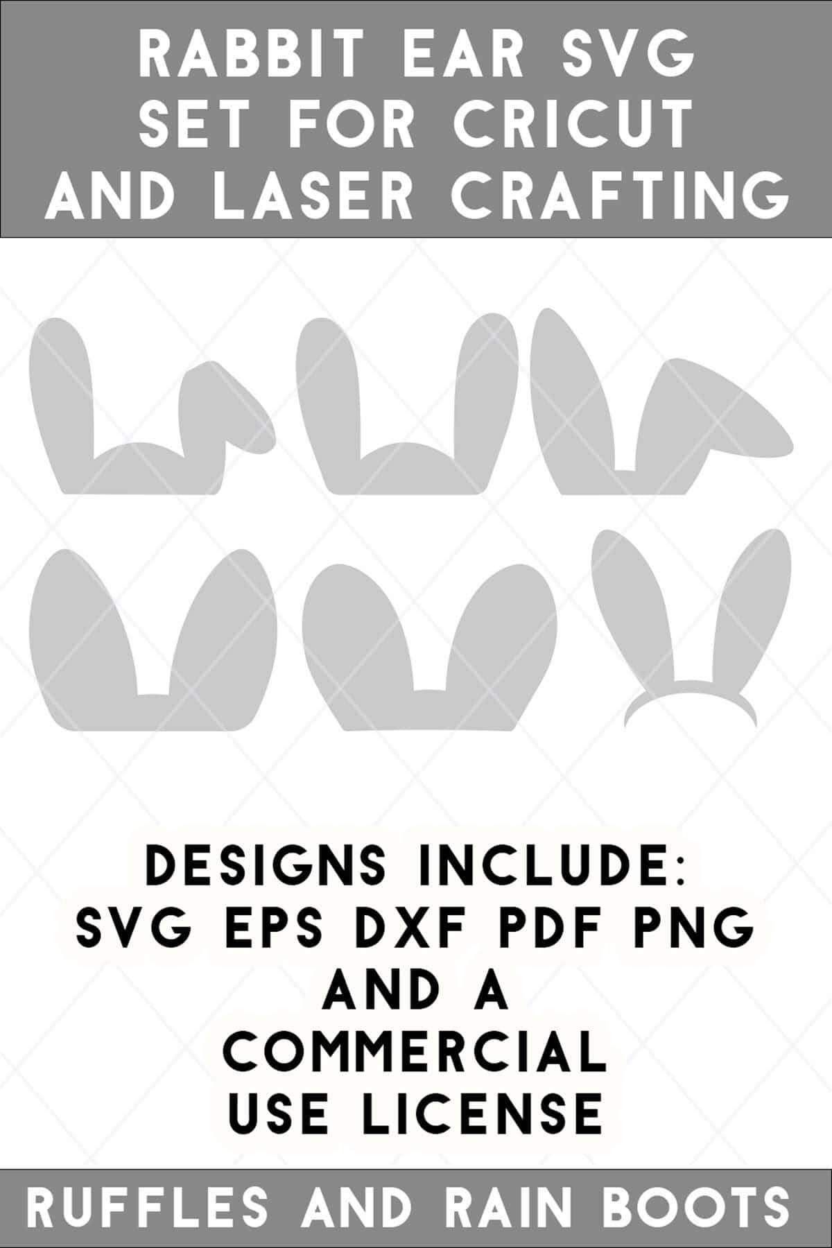 Vertical image in gray showing six bunny ear designs for use with cutting machines and lasers.