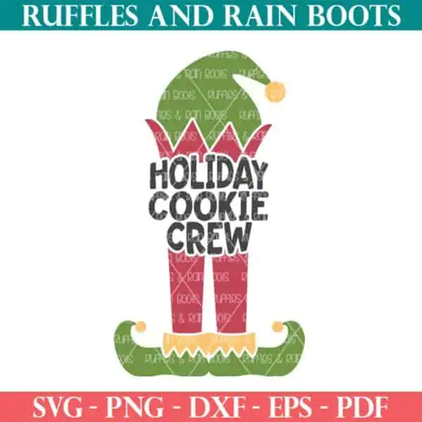 Holiday cookie crew SVG with elf SVG frame from Ruffles and Rain Boots SVG.