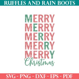 Merry Merry Christmas SVG in a modern stack design from Ruffles and Rain Boots SVG.