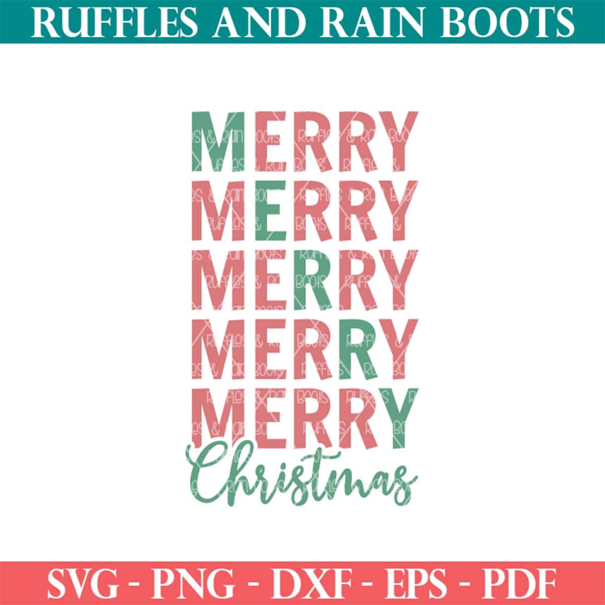 Merry Merry Christmas SVG in a modern stack design from Ruffles and Rain Boots SVG.