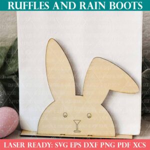 Close up image of a free bunny napkin holder laser template bundle for xTool, Glowforge, OMTech, Aeon, Cricut, Silhouette, and more.